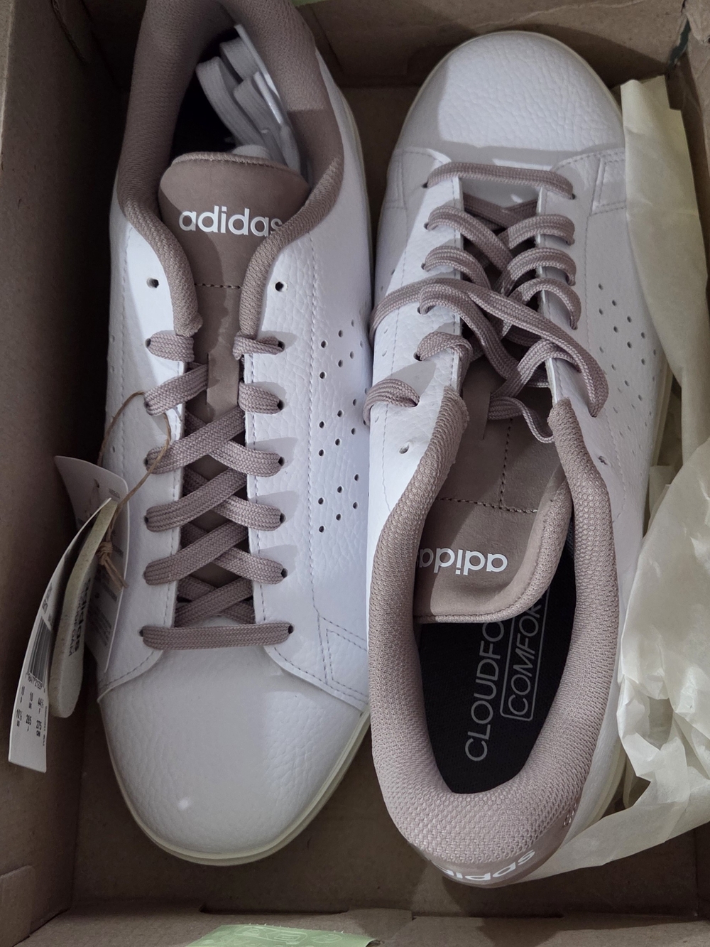 adidas men's White Sneakers with Taupe Accents